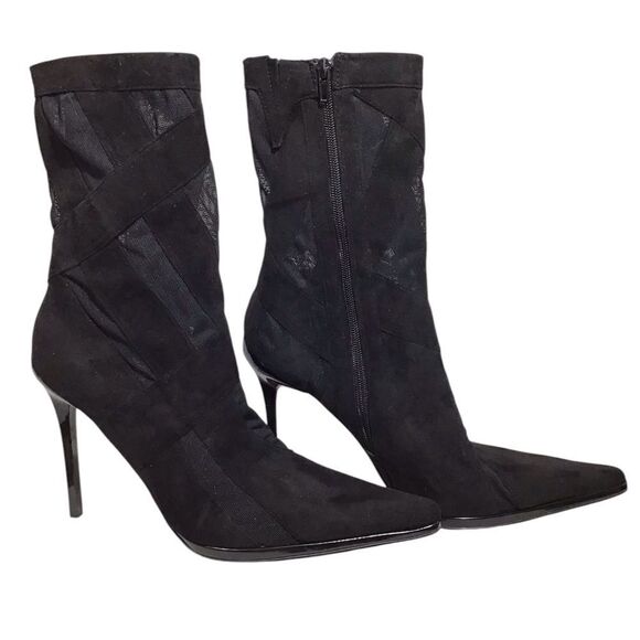 Jeffrey Campbell Black Suede Mesh Stripes Classic Ankle Boots Size 11 - Picture 4 of 13
